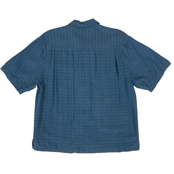 Jamaica Jaxx Blue Silk Textured Button Shirt L Retro Vacation Resortwear - Picture 2 of 3